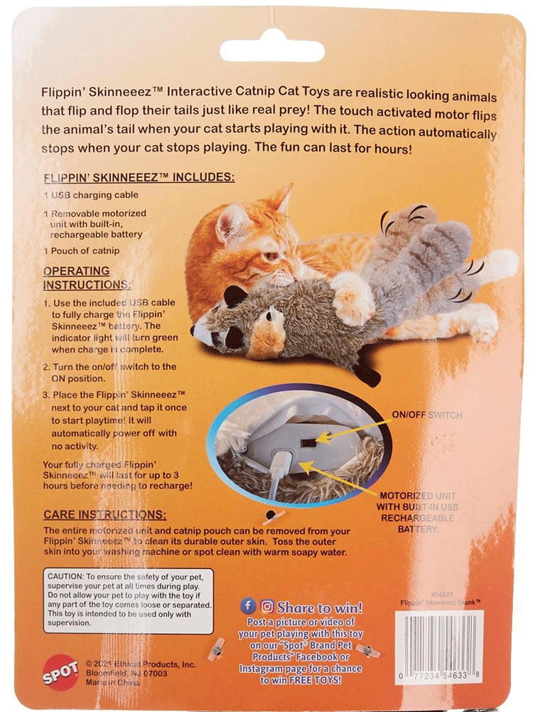 SKINNEEEZ Flippin' Skunk Cat Toy 15"