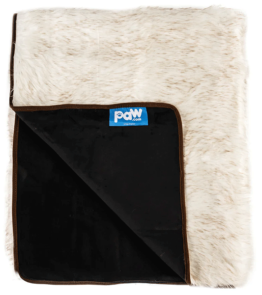 PAW PupProtector Waterproof Throw Blanket Faux Fur White w/Brown Accents Large