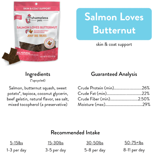 SHAMELESS PETS Jerky Bites Salmon Loves Butternut 5oz