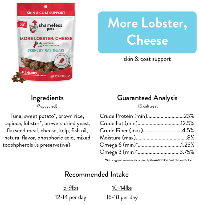 SHAMELESS PETS Crunchy Cat Treats More Lobster, Cheese 2.5oz