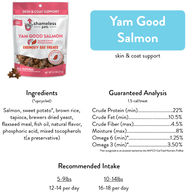 SHAMELESS PETS Crunchy Cat Treats Yam Good Salmon 2.5oz