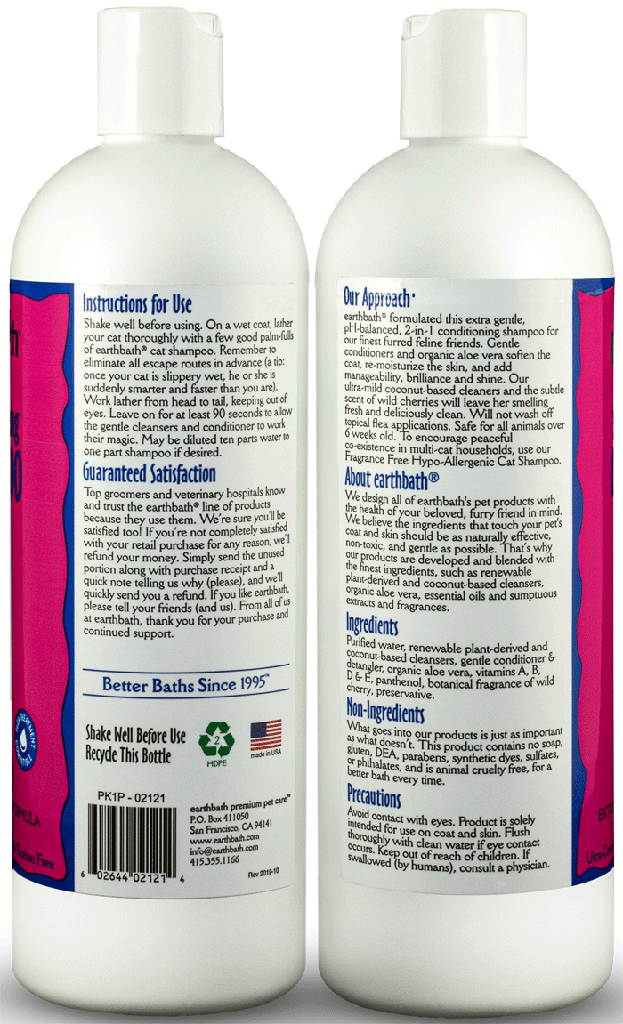 EARTHBATH 2-in-1 Conditioning Cat Shampoo Light Wild Cherry 16oz