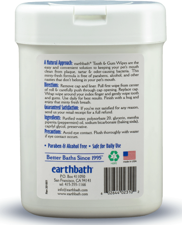 EARTHBATH Tooth & Gum Wipes Peppermint & Baking Soda 25ct