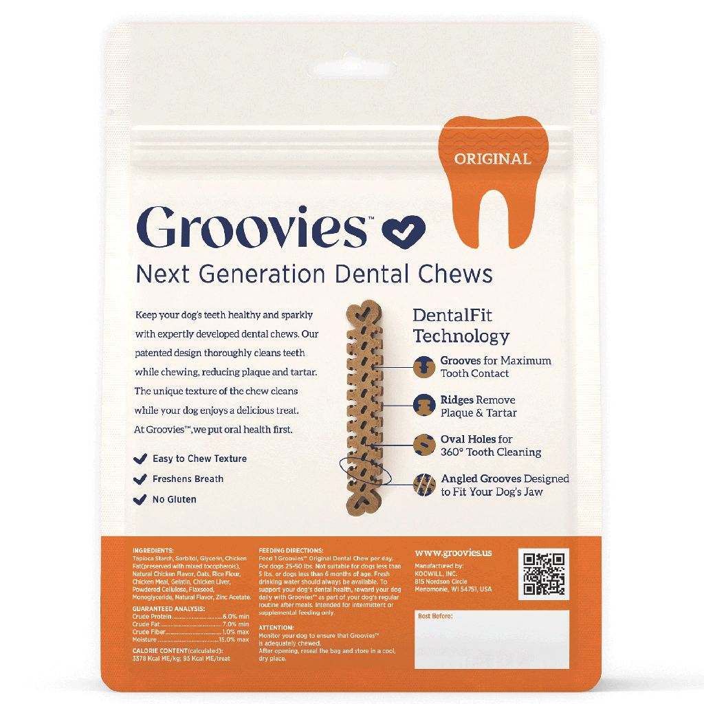 GROOVIES Dog Dental Chews 6oz Large 6ct