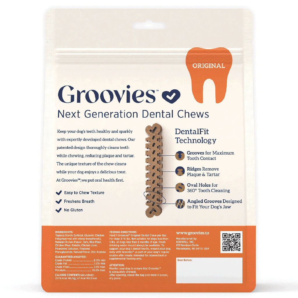 GROOVIES Dog Dental Chews 12oz Small 43ct