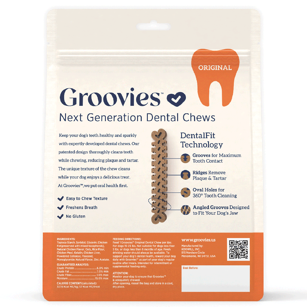 GROOVIES Dog Dental Chews 12oz Medium 20ct