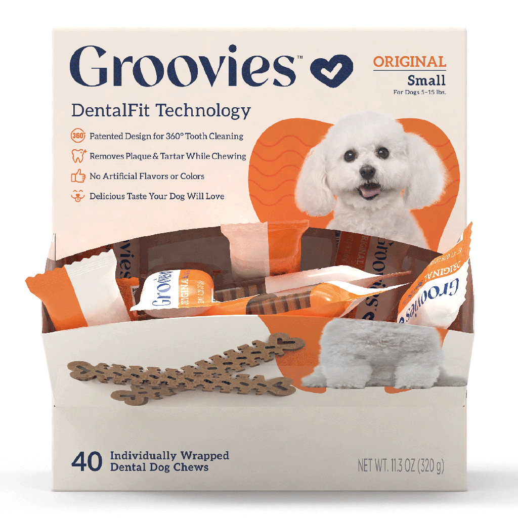 GROOVIES Dog Dental Chew Gravity Box Small 40ct