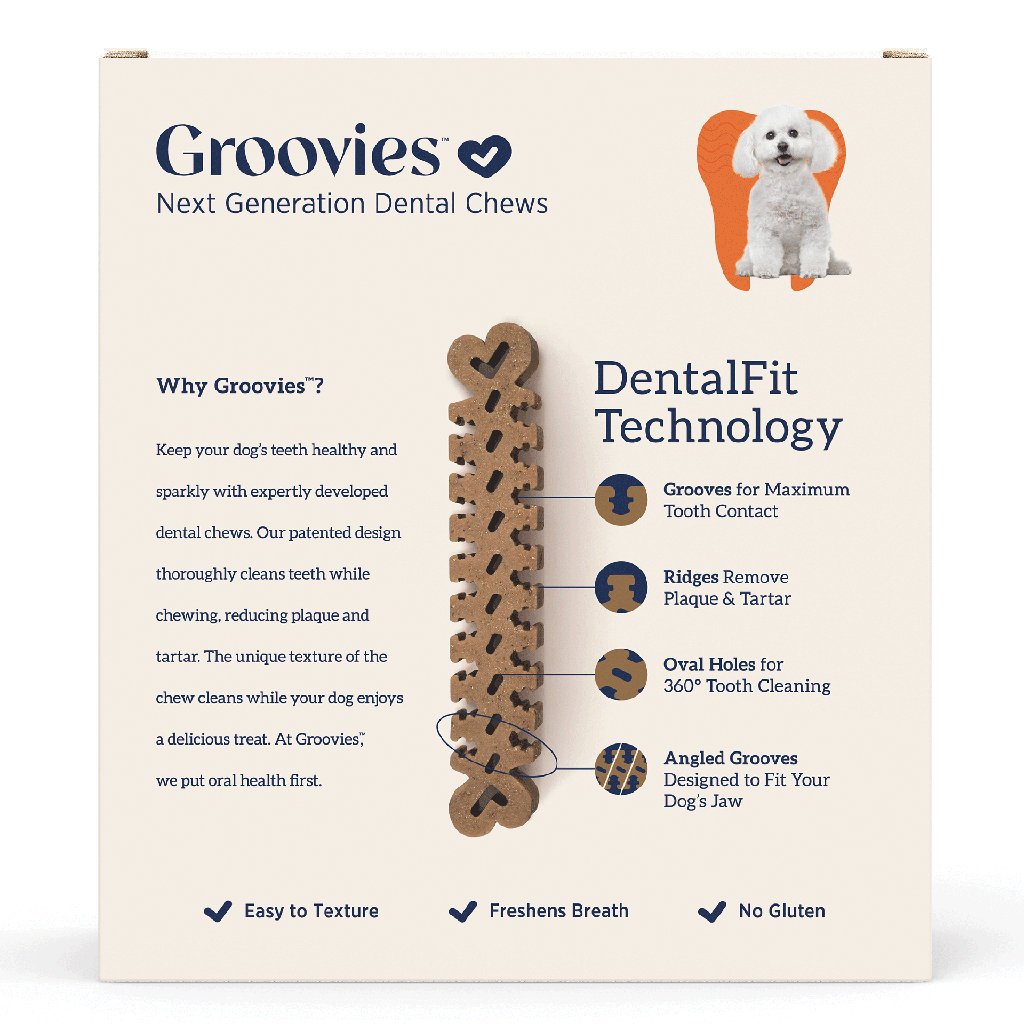 GROOVIES Dog Dental Chew Gravity Box Small 40ct