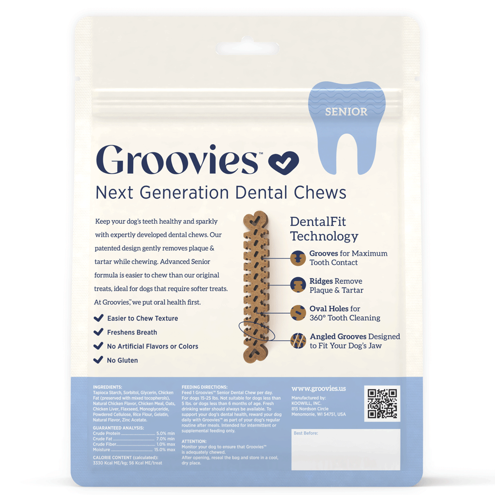 GROOVIES Senior Dog Dental Chews 6oz Medium 10ct