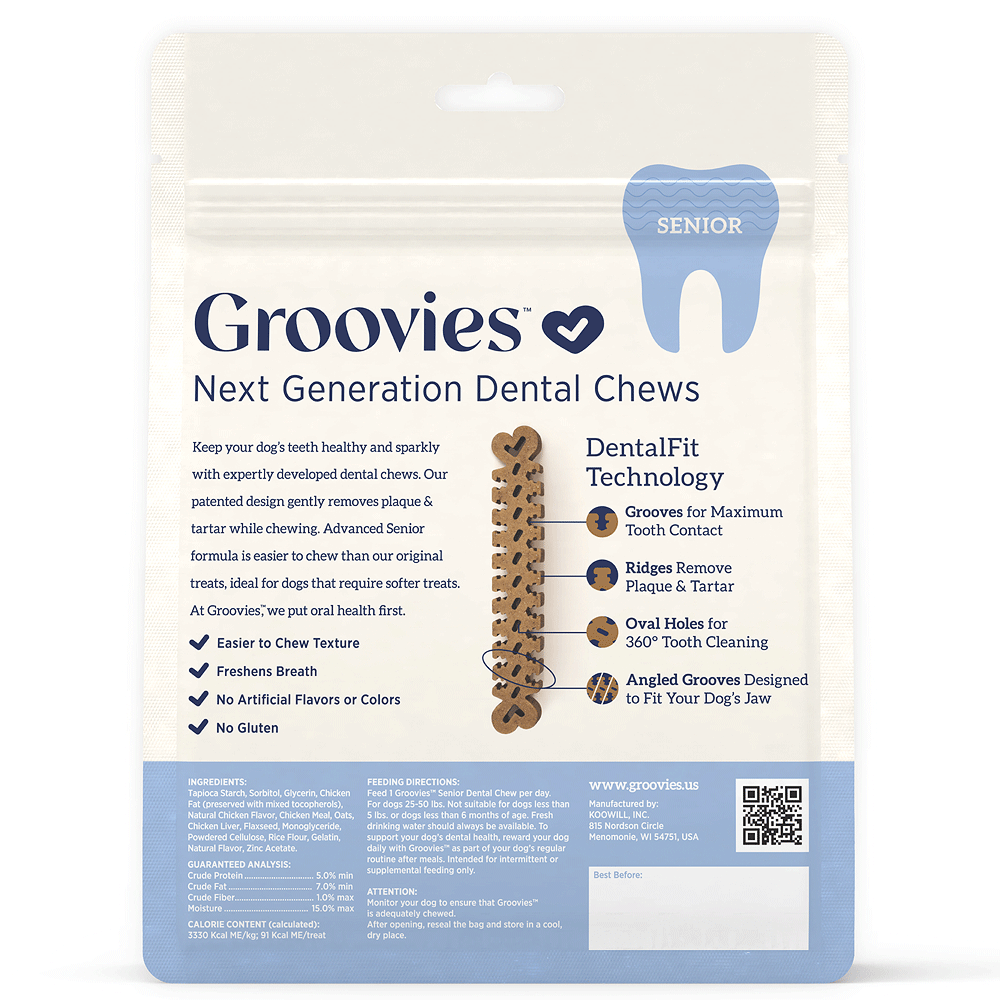 GROOVIES Senior Dog Dental Chews 6oz Large 6ct