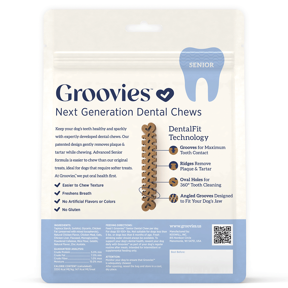 GROOVIES Senior Dog Dental Chews 6oz X-Large 4ct