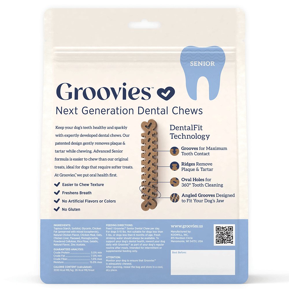 GROOVIES Senior Dog Dental Chews 12oz Small 43ct