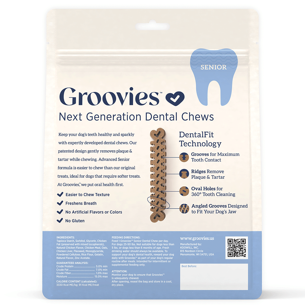 GROOVIES Senior Dog Dental Chews 12oz Large 12ct