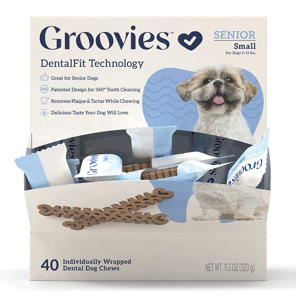 GROOVIES Senior Dog Dental Chews Gravity Box Small 40ct