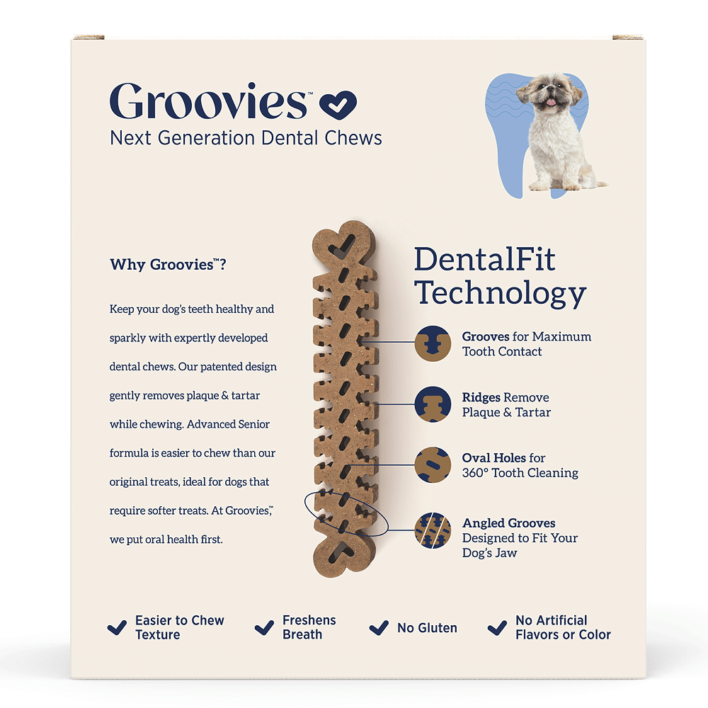 GROOVIES Senior Dog Dental Chews Gravity Box Small 40ct