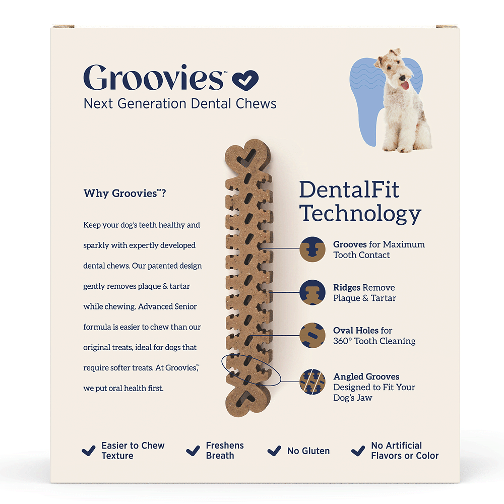 GROOVIES Senior Dog Dental Chews Gravity Box Medium 25ct