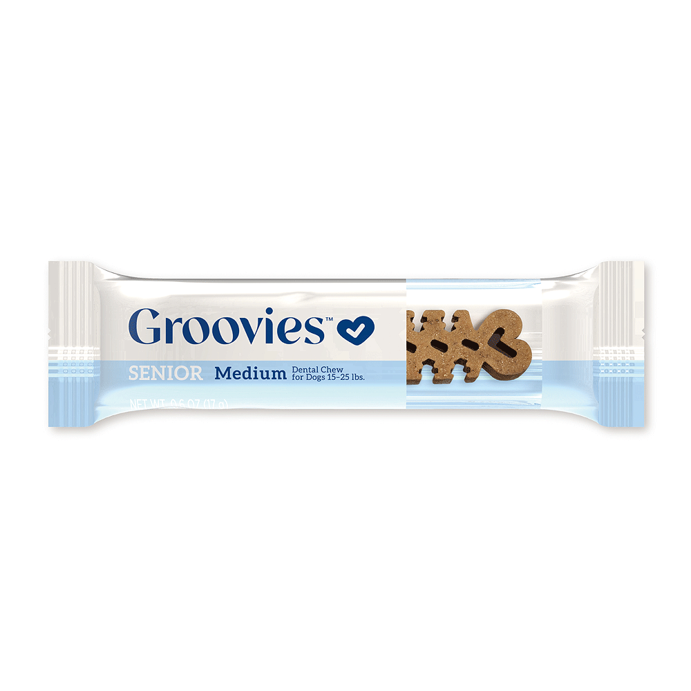 GROOVIES Senior Dog Dental Chews Gravity Box Medium 25ct