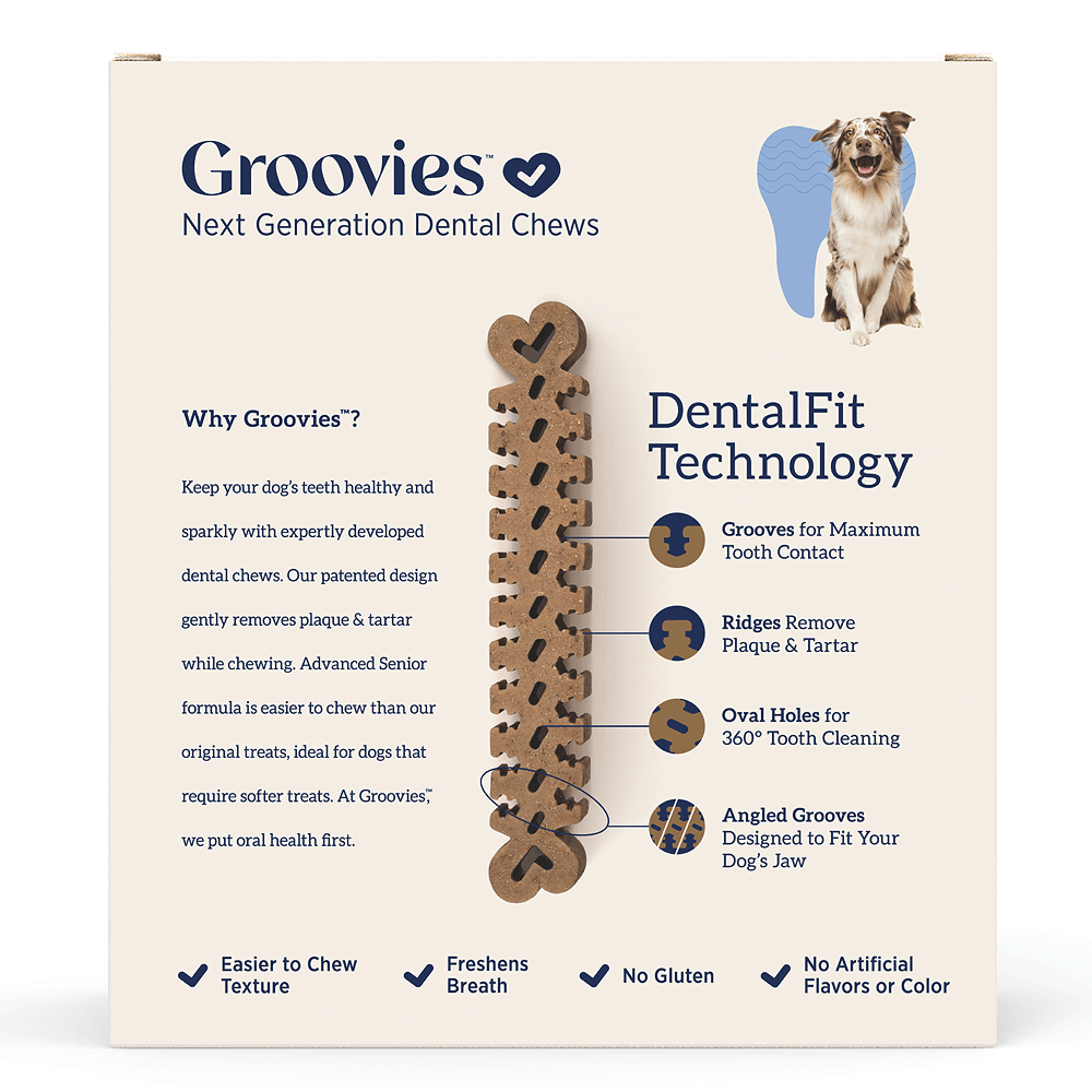 GROOVIES Senior Dog Dental Chews Gravity Box Large 18ct