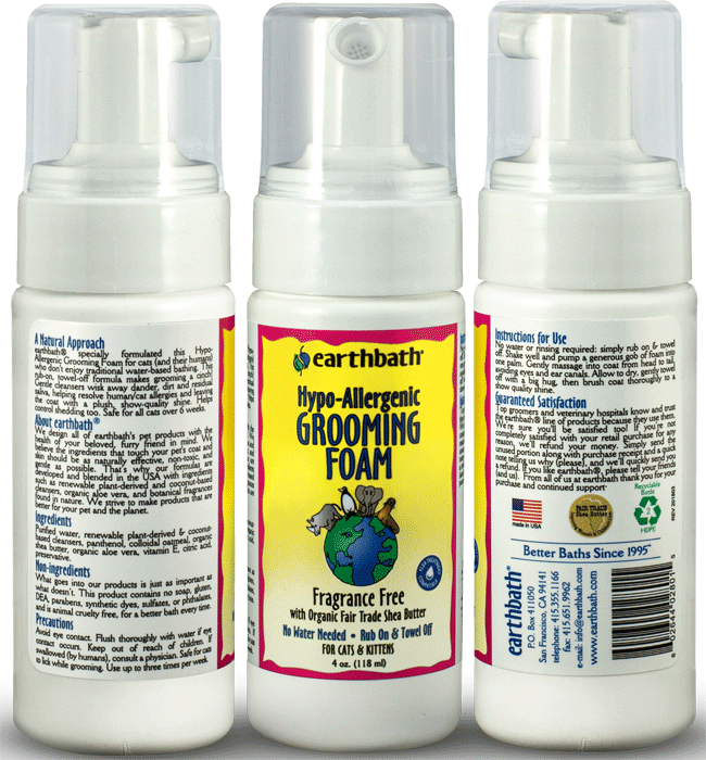 EARTHBATH Waterless Grooming Foam for Cats Hypo-Allergenic 4oz