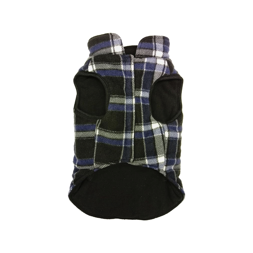 *FASHION PET Navy Plaid Reversible Coat L