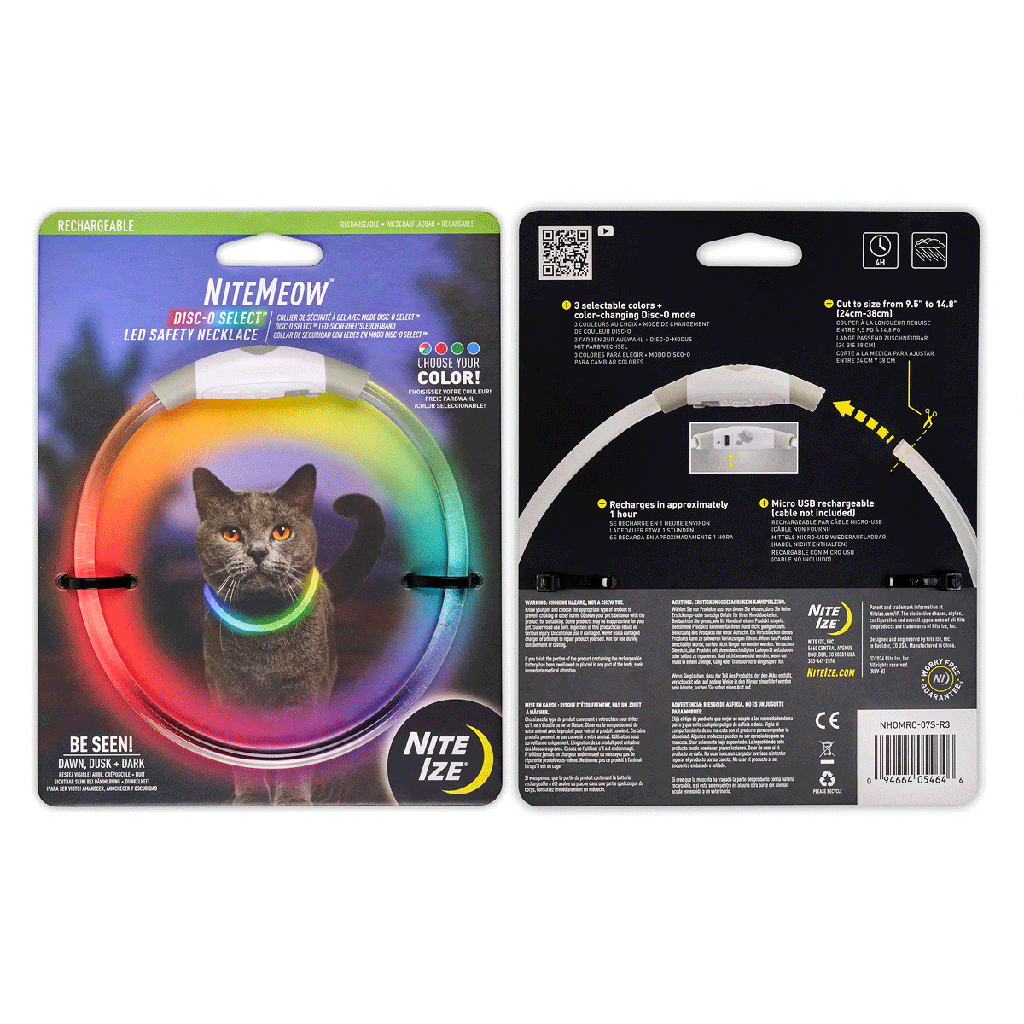 NITE IZE NiteMeow LED Safety Necklace Rechargeable Disc-O Select