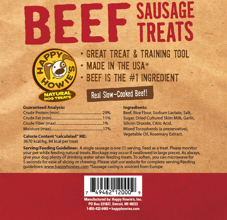 HAPPY HOWIE'S Baker's Dozen Beef Sausage Treats 4"