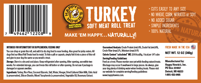 HAPPY HOWIE'S Meat Roll Treat Turkey 12oz