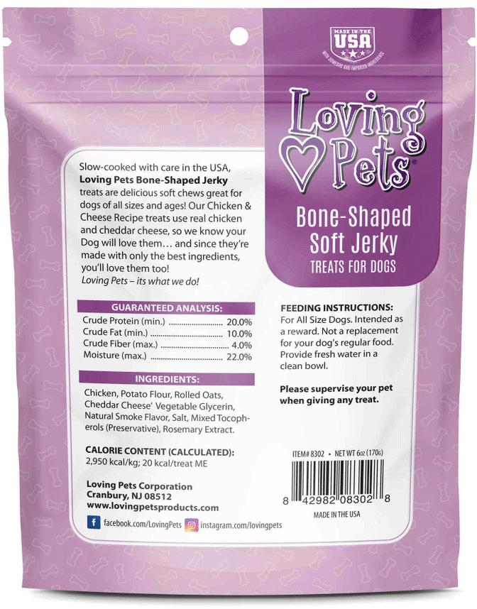 LOVING PETS Bone-Shaped Soft Jerky Treats Chicken & Cheese 6oz