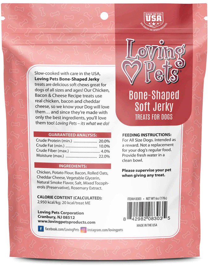 LOVING PETS Bone-Shaped Soft Jerky Treats Bacon & Cheese 6oz