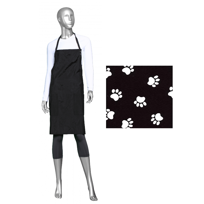 *STYLIST WEAR Bib Apron Nylon Black w/White Paw Prints