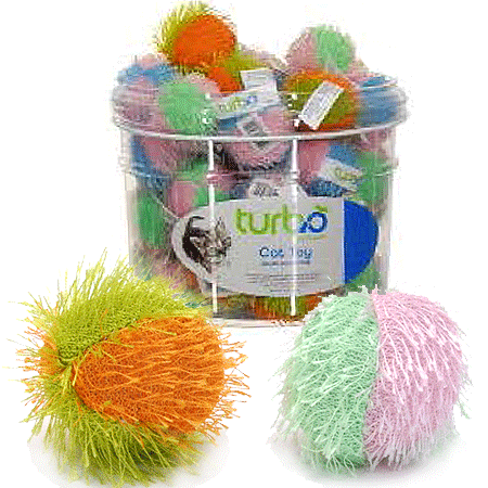 *COASTAL TURBO CAT TOY BIN Fuzzy Balls 48ct