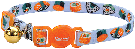 COASTAL Safe Cat Fashion Breakaway Cat Collar - Sushi on Blue