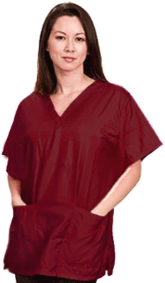 STYLIST WEAR Scrub Top Crinkle Nylon Burgundy L