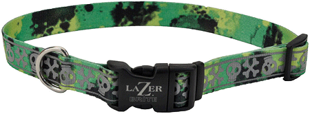 COASTAL LazerBrite Patterned Collar 3/8 x 8-12" Lime Skulls