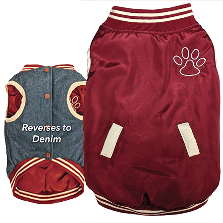 *FASHION PET Reversible Varsity Jacket Cranberry/Denim S