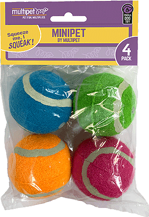 MULTIPET Minipet Squeaky Tennis Ball 4pk