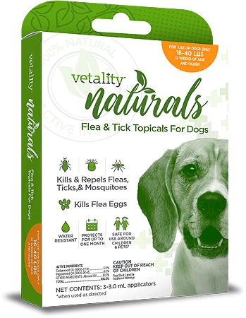 *TEVRA Vetality Naturals Flea & Tick Topical for Dogs 16 to 40 lbs 3pk