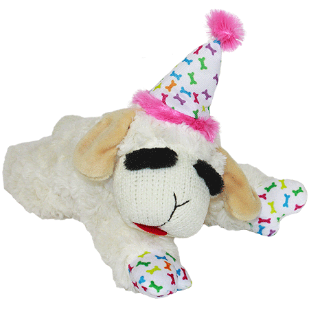 MULTIPET Lamb Chop w/Birthday Hat Dog Toy 10.5" Pink