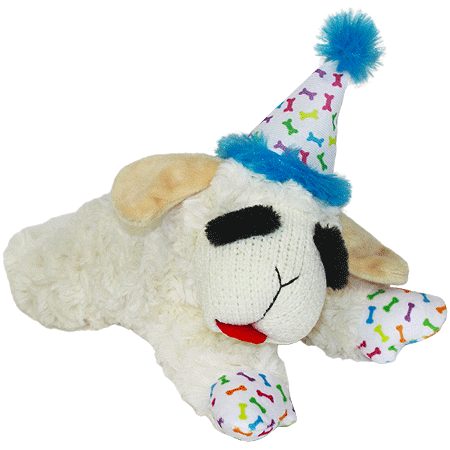 MULTIPET Lamb Chop w/Birthday Hat Dog Toy 10.5" Blue