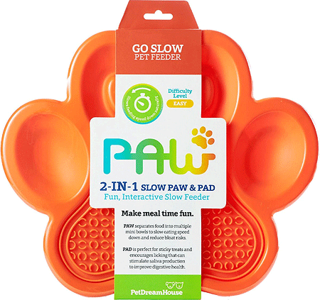 PetDreamHouse PAW 2-in-1 Lick Pad w/Slow Feeder Orange