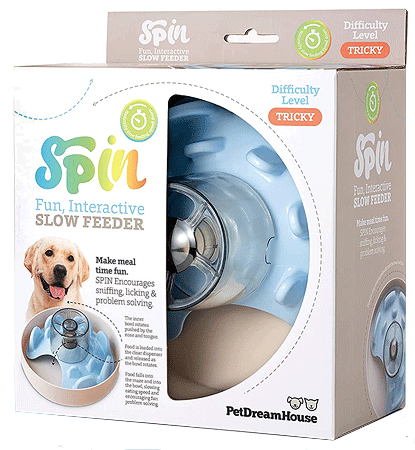 PetDreamHouse SPIN Slow Feeder Pet Bowl UFO Maze Blue