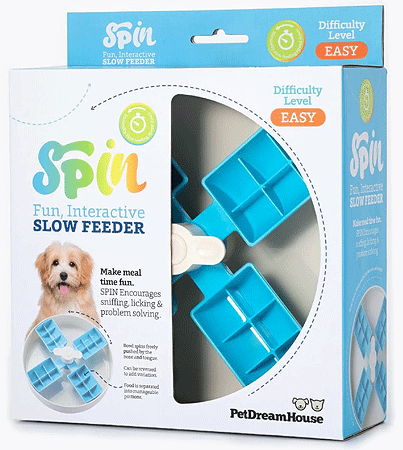 PetDreamHouse SPIN Slow Feeder Pet Bowl Windmill Blue