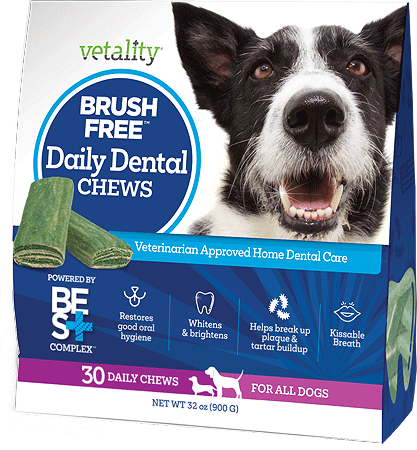 *VETALITY Brush-Free Daily Dental Chews for Dogs 30ct 32oz