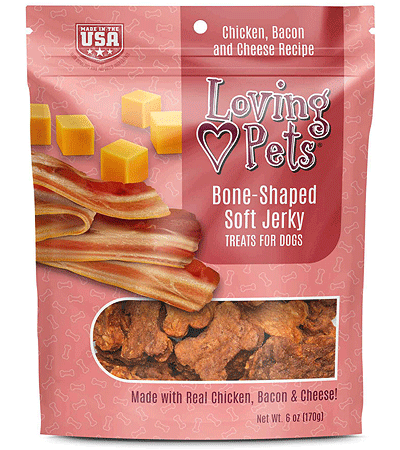 LOVING PETS Bone-Shaped Soft Jerky Treats Bacon & Cheese 6oz