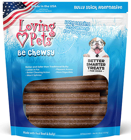 LOVING PETS Be Chewsy Bully Sticks Alternative Chews 6" 30pk