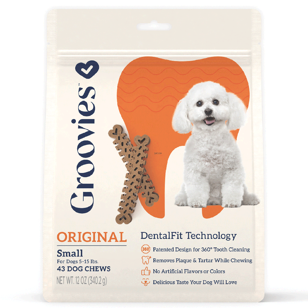 GROOVIES Dog Dental Chews 12oz Small 43ct