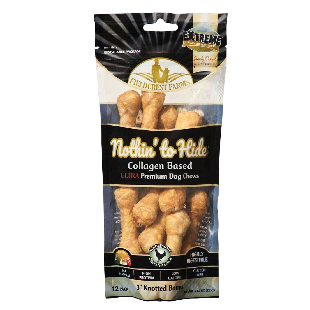 ^FIELDCREST FARMS Nothin' To Hide Ultra Knotted Bone 3" Chicken 12pk