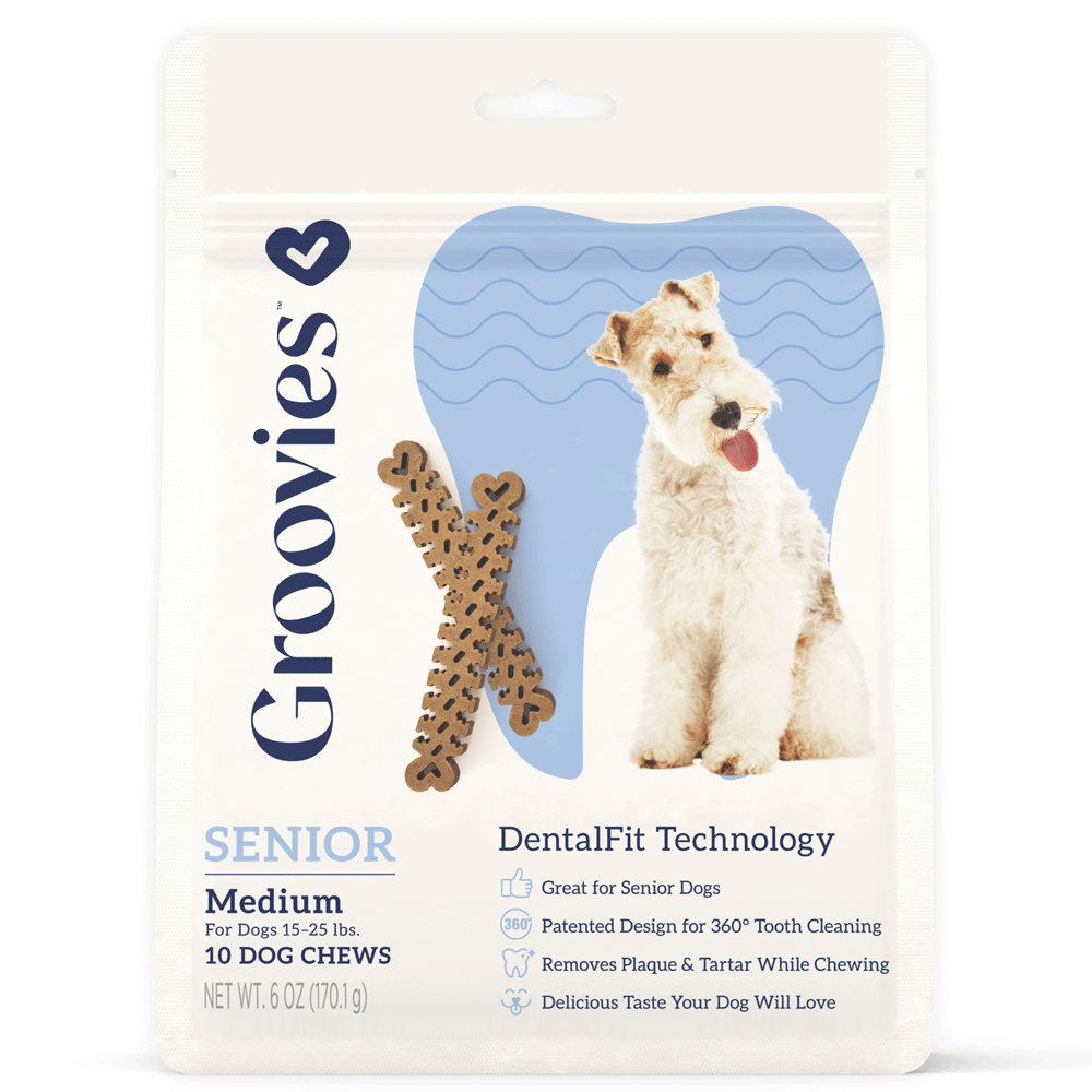 GROOVIES Senior Dog Dental Chews 6oz Medium 10ct