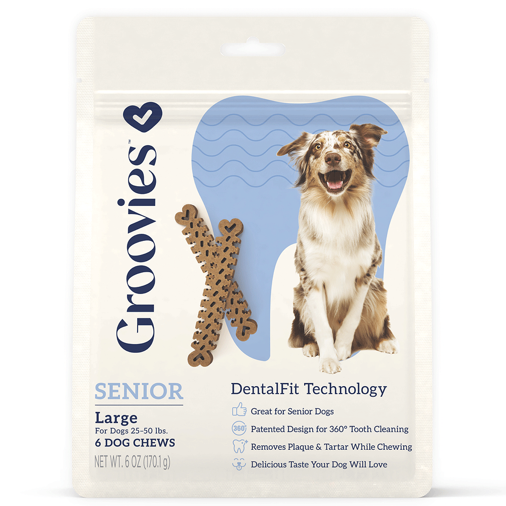 GROOVIES Senior Dog Dental Chews 6oz Large 6ct