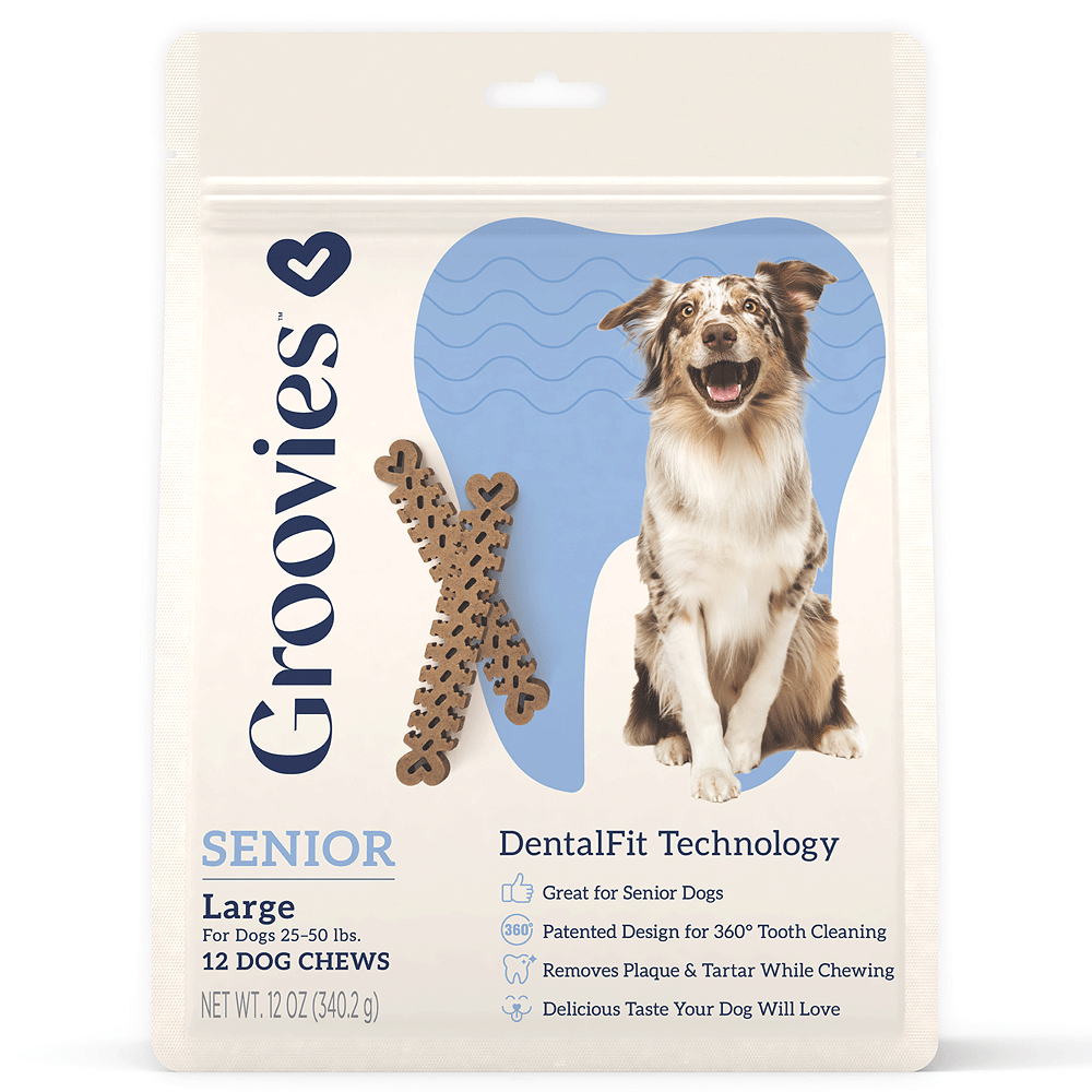 GROOVIES Senior Dog Dental Chews 12oz Large 12ct